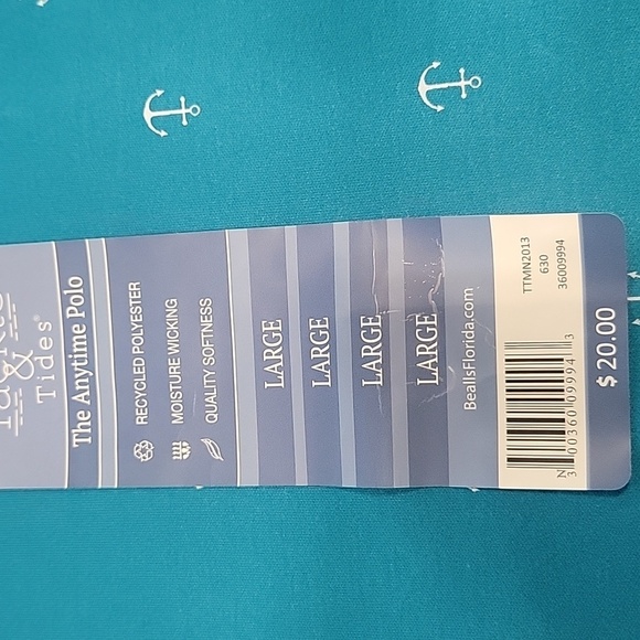 Tackle & Tides Size L Bright Blue with White Anchor Pattern Polo Style Shirt NEW - Picture 9 of 10